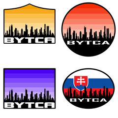 Bytca Skyline Silhouette Slovakia Flag Travel Souvenir Sticker Sunset Background Vector Illustration SVG EPS AI