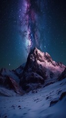 Poster - Night landscape with colorful Milky Way at mountains. Starry sky with hills at summer. Beautiful Universe. Space background. Generative Ai.