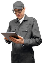 Poster - Man with a digital tablet. Service, worker, engineer.