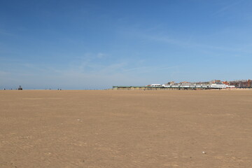 Sticker - Seaside view with golden sand beaches and landmarks. Taken in Lytham Lancashire England. 