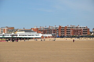 Canvas Print - Seaside view with golden sand beaches and landmarks. Taken in Lytham Lancashire England. 