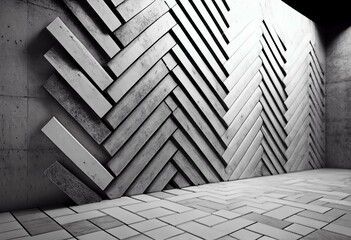 Wall Mural - Concrete, Polished Wall background with tiles. Herringbone, tile Wallpaper with 3D, Semigloss blocks. 3D Render. Generative AI
