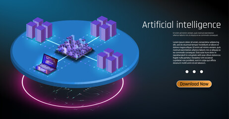 Poster - Artificial intelligence chatbot on technology background, AI Chatbot concept. Artificial intelligence and neural network. AI Chatbot concept, vector illustration