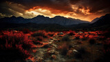 Fototapeta Tęcza - A stunning landscape photo of a mountain range at sunset, with vibrant colors and a dramatic sky