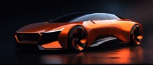 Sleek Orange Car Driving On A Highway, In The Style Of Dynamic Sketching