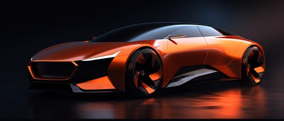 sleek orange car driving on a highway, in the style of dynamic sketching