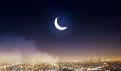 Wall Mural - crescent light moon in the midnight sky.