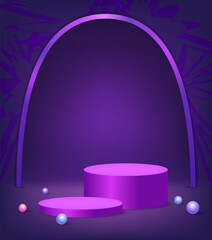 Wall Mural - Abstract room with purple pedestal podium, arch shape and balls