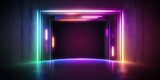 Fototapeta Do przedpokoju - A dreamy futuristic neon lightshow background - Lightshow backdrop with neon style elements - Future dreamy style of a neon lightshow wallpaper - Created with Generative AI technology