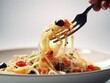Close-up shot of delicious pasta dish.