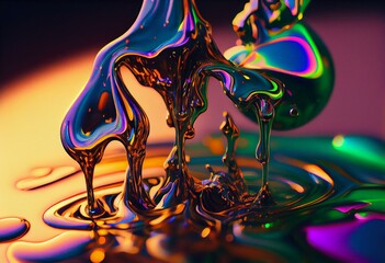 Holographic Liquid Texture Generative Art. Generative AI