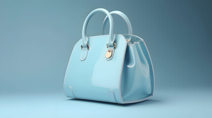 3d rendering illustration of women's handbag in white bluish color on a studio background. 