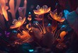 fairy forest glowing flowers close up. Generative AI