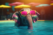 Cute elephant having fun and swimming in the pool, summer vacation concept. Generative AI