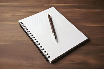 Poster - notebook with pen on wooden table. Generative AI