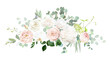Pale pink and dusty rose, white orchid, magnolia, nude pink ranunculus, peony, eucalyptus vector design bouquet