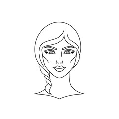 Poster - Face of the young woman. Vector illustration on white background.Line art style.Sketchy stylized design. 