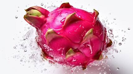 Wall Mural - Fresh Pink Red dragon fruit pitahaya with water drops on white background. Close up