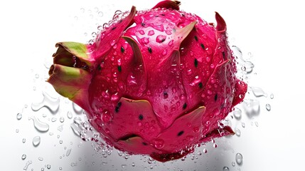 Wall Mural - Fresh Pink Red dragon fruit pitahaya with water drops on white background. Close up