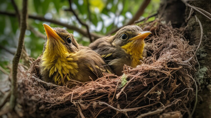 Canvas Print - bird babies inside the nest in the forest