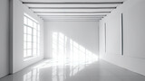Fototapeta Przestrzenne - Empty room. Interior space, with shadows reflected by the bright daylight coming through the windows. Generative AI