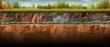 Section of soil with underground water, layers of earth and rocks. Generative AI