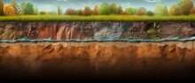 Section Of Soil With Underground Water, Layers Of Earth And Rocks. Generative AI
