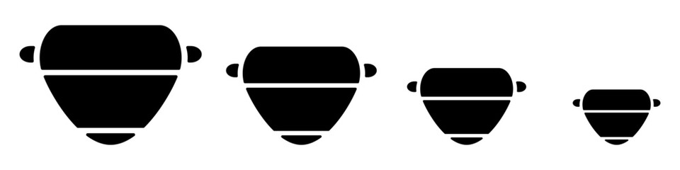 Poster - Pans vector set. Set of containers for the kitchen vector. Boiling containers vector. Steaming vector. Icons of kitchen jugs. Pots for baking.