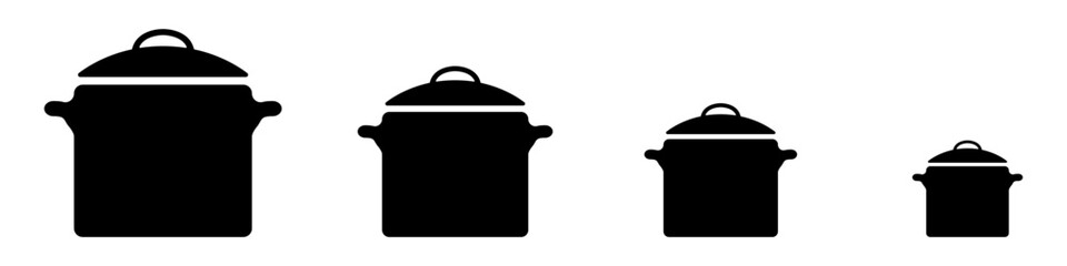Poster - Pans vector set. Set of containers for the kitchen vector. Boiling containers vector. Steaming vector. Icons of kitchen jugs. Pots for baking.