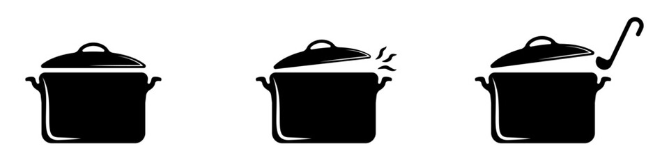 Poster - Pans vector icon set. Kitchen containers for cooking. Boiling pot vector. Appliances for boiling. A stylish set of jugs for cooking.