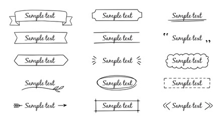 Wall Mural - text title frame handwriting ribbon, square, circle decoration element. doodle cute title frame simp