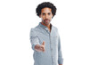 © Heyt/peopleimages.com - Man, extended hand or handshake portrait for deal or partnership isolated on a transparent, png background. Black male with gesture for recruitment, hr or hiring greeting and trust or agreement