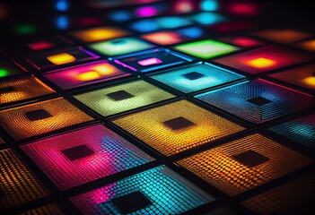 glowing colorful disco dance floor tiles. Generative AI