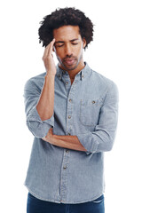 Wall Mural - stress, headache and png with a man isolated on a transparent background while suffering from mental