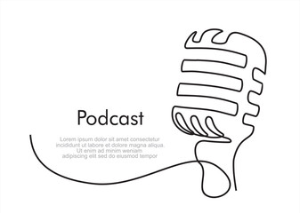 podcast. continuous one single line drawing retro microphone logo icon, tattoo, vector illustration 