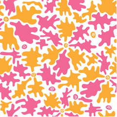 Wall Mural - Contemporary matisse art modern abstract seamless repeat pattern liquid shape pastel color orange and pink surface design. Fashion fabric textile print vector graphic trendy and minimal 