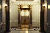 Fototapeta  - Antique style, hall and doors of a classic elevator in an old-fashioned hotel or palace.