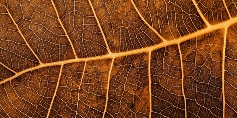  Close up of fiber structure of dry leaves texture background, autumn season, generative ai