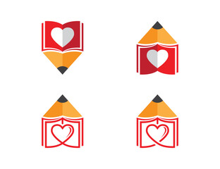 Heart Book Pencil Logo Concept icon sign symbol Element Design. Graduation, Education, E-book, Library, Book Store and Academy Logotype. Vector illustration template