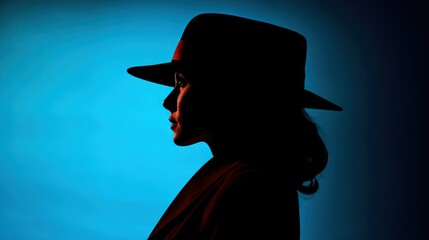 Silhouette of a mysterious female spy in a hat