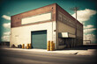 Old big car repair shop garage freestanding city building. Generative AI.