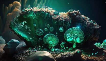 Wall Mural - Texture of crystalline stone ore from malachite and other precious minerals. Created with AI.
