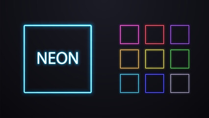 Wall Mural - A set of neon square in different colors.