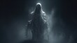 Amidst the Fog, a Frightening Ghostly Figure Floats With Cruel Intentions - A Halloween Horror 3D Render: Generative AI
