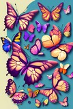 Fototapeta Motyle - Butterflies and Flowers vector illustration - generative ai
