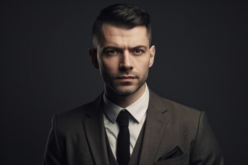 Portrait of a handsome man in a suit on a dark background