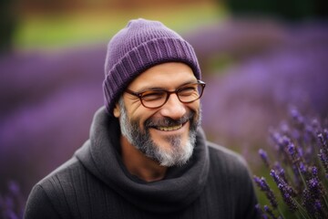 Wall Mural - Portrait of a bearded middle-aged man in a lavender field