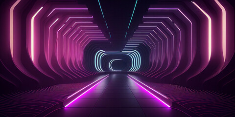 Poster - neon light tunnel background generative ai