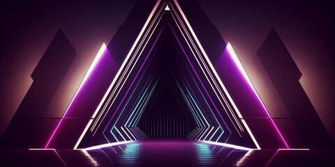 Poster - neon light with light triangles generative ai