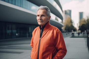 Portrait of senior man in sportswear standing on city street